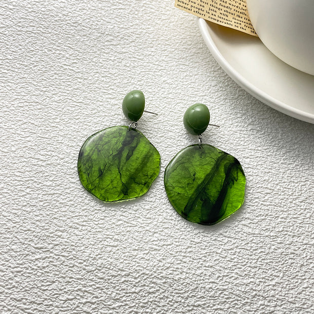 Dark Green Smoke Round Resin Earrings