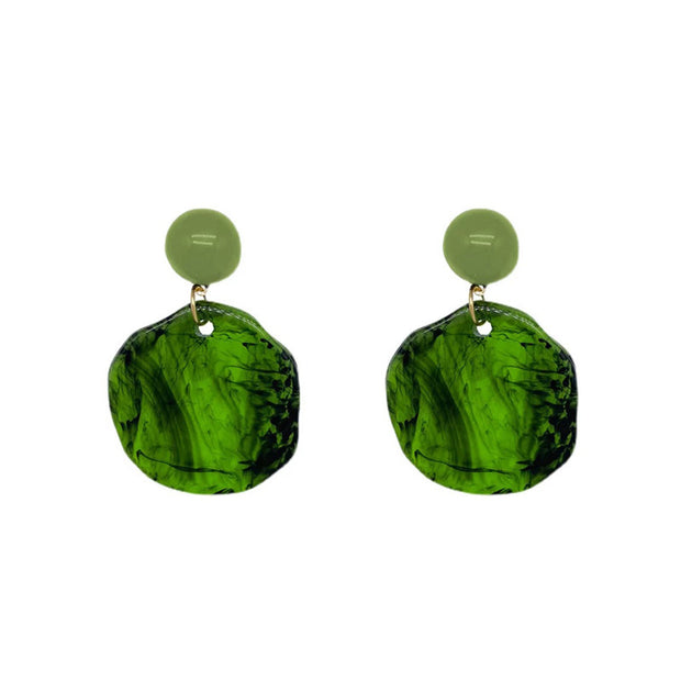 Dark Green Smoke Round Resin Earrings